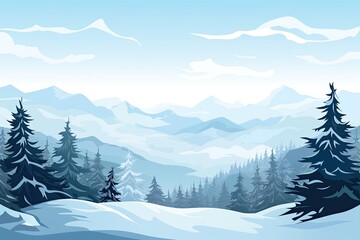 Fototapeta na wymiar Winter scenery with snow covered trees. Blue tones. Christmas background. Generative AI