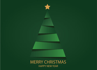 Happy New Year background. Green Christmas tree on green background.