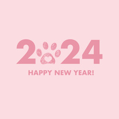 2024 baby pink colored text with hearts. Happy new year greeting card