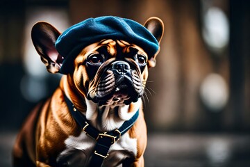 english bulldog wearing hat - obrazy, fototapety, plakaty