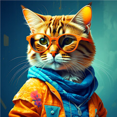 Portrait of a Fashionista Cat, created with Generative AI technology