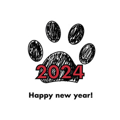 2024 red text black with paw prints. Merry Christmas greeting card - 661384531
