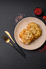 Delicious meat fried with Dijon mustard with salt, spices and herbs