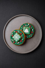 Beautiful festive Christmas gingerbread made by hand with decoration elements