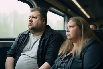 Unhappy couple travelling. Angry overweight partners on holiday journey. Generate ai