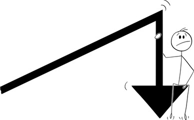 Business Rise and Fall, Vector Cartoon Stick Figure Illustration