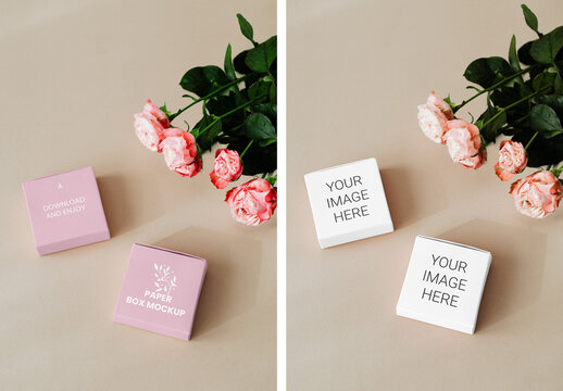 Paper Boxes with Roses Mockup