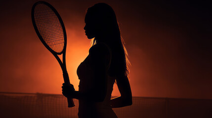 Cinematic shot of a silhouette of female holding a tennis racquet