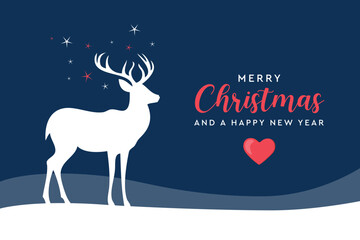 Fototapeta na wymiar blue christmas greeting card deer vector illustration