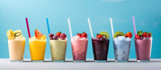 Newly mixed fruit smoothies With copyspace for text