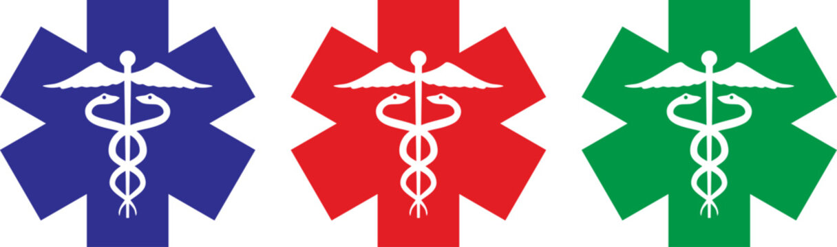 Set vettoriale di adesivi per ambulanza in tre colori differenti