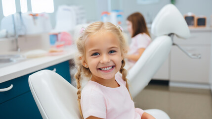little girl at a Children's dentistry for healthy teeth and beautiful smile. ai generative
