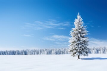snowy pine tree in winter, in the style of bokeh panorama, generative ai