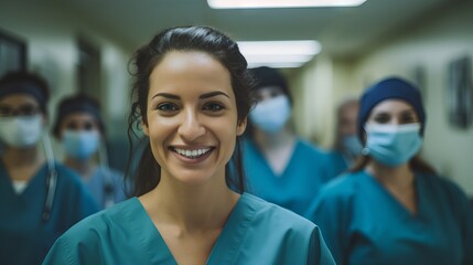 Fototapeta premium Portrait of diverse medical workers in hospital uniforms