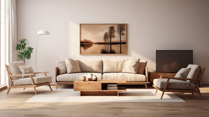living room with minimalistic furniture and cleant lined furniture