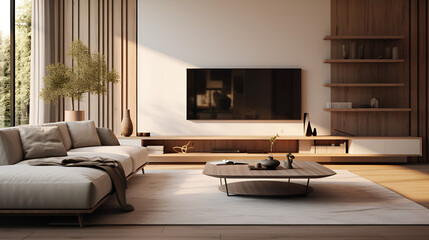 living room with minimalistic furniture and cleant lined furniture