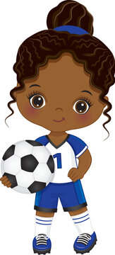 soccer girl holding ball, blue uniform clip art preview