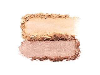 Beige and brown eye shadow texture swipe isolated on white background. Cosmetic product brush swatch