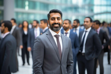 Portrait of smiling arab indian business man in modern office.