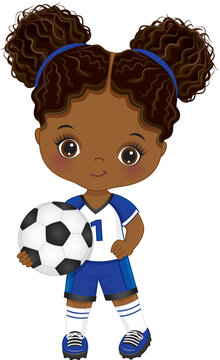 soccer girl holding ball, blue uniform clip art preview