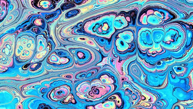Abstract looping 4k video. Living blue marbling blue turquoise wavy psychedelic background
