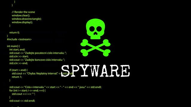 spyware Notification glitch concept with code background