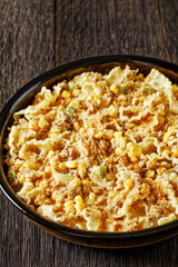 Creamy Corn Casserole with Sausage in baking dish