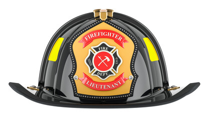 Black Firefighter Helmet. 3D rendering isolated on transparent background