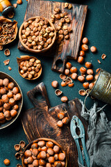 Hazelnut background. Organic healthy nuts. Close up.