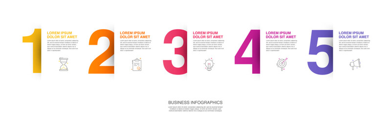 Modern vector flat illustration. Line infographic numbers template with five elements, icons. Timeline designed for business, presentations, web design, interface, diagrams with 5 steps