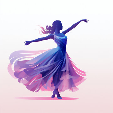 Purple silhouette of ballroom dancers who are dancing as a couple showing their technique skills at a Latin dance competition, Generative AI stock illustration image isolated on a white background