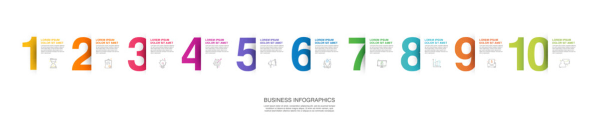 Modern vector flat illustration. Line infographic numbers template with 10 elements, icons. Timeline designed for business, presentations, web design, interface, diagrams with ten steps