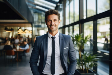 Fototapeta premium Smiling businessman in cafe.