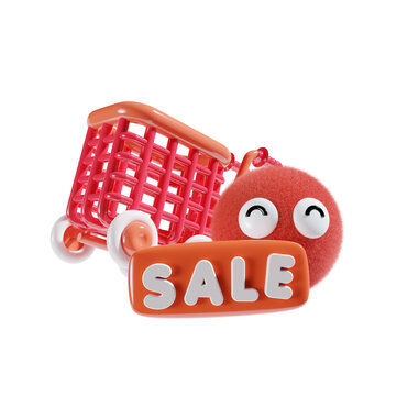 sale market store in red theme wth doll