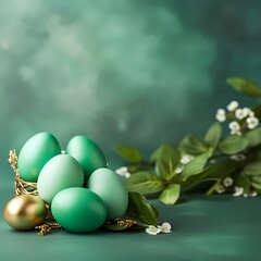 easter eggs on green background