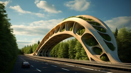 a wildlife overpass on a highway, symbolizing efforts to mitigate the impact of infrastructure on animal habitats