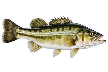 a high quality stock photograph of a single largemouth bass fish isolated on transparent background - obrazy, fototapety, plakaty