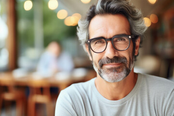 Portrait of handsome mature businessman with beard wearing eyeglasses.
