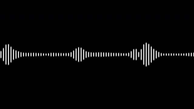 Sound signal. Graphic animation White on black background sound waves. 2D rendering