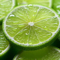 Close up to a slices of lime, where you can see the details perfectly.