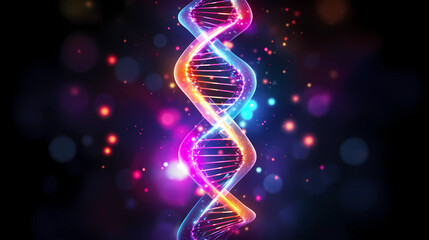 Artistic and creative version of DNA infused with vibrant colors and dynamic energy