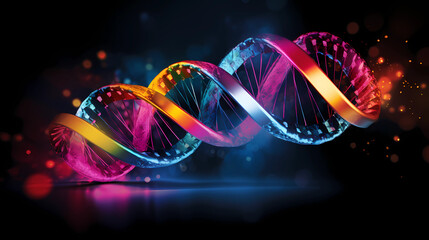 Artistic and creative version of DNA infused with vibrant colors and dynamic energy