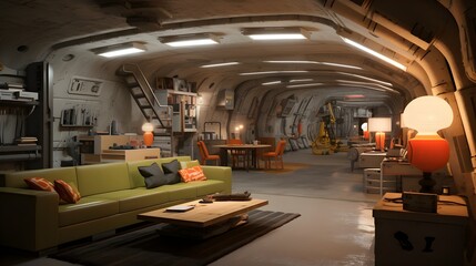 Interior of an underground bunker, place to hide from missiles and war - obrazy, fototapety, plakaty