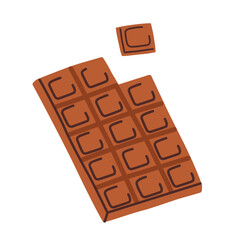 Chocolate bar icon, vector doodle illustration of dark or milk chocolate with one broken piece, delicious treat, chocolatier product, sweet dessert, isolated colored clipart on white background
