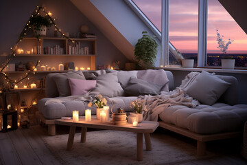 Scandinavian Style Living Room In The Evening