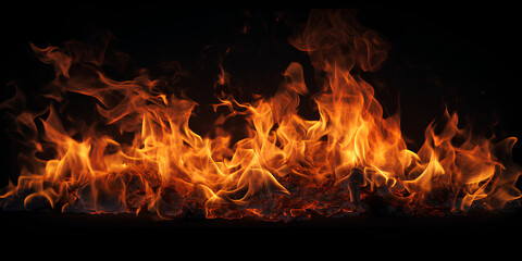 Fototapeta na wymiar Fire flames on black background ,