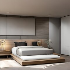A minimalistic bedroom with a platform bed, neutral color palette, and a focus on simplicity5, Generative AI