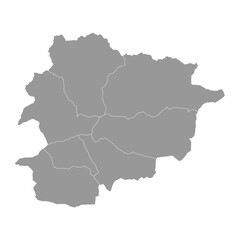 Principality of Andorra map with administrative divisions.