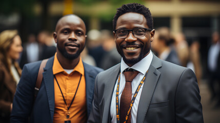Capture the spirit of networking at your conference with a photo of professionals mingling and exchanging ideas. Ensure ample space for branding or networking event details. - obrazy, fototapety, plakaty