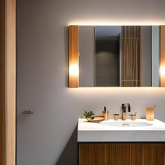 A tranquil, spa-inspired bathroom with a Japanese soaking tub, teak accents, and bamboo plants5, Generative AI